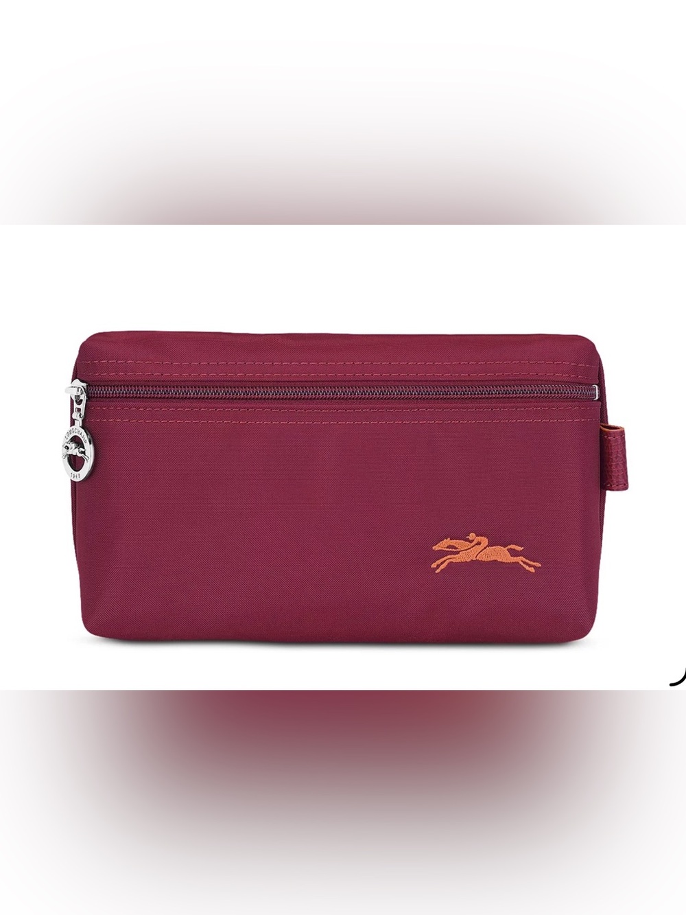 Longchamp Burgundy Toiletry Pouch with Orange Logo
